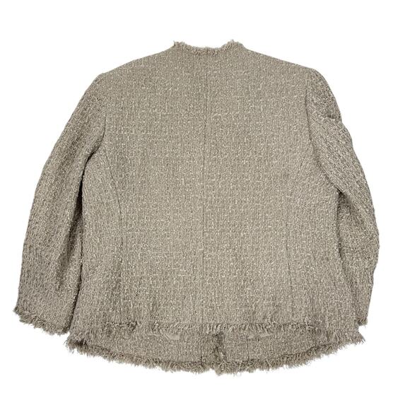 Anne Klein Fringed Tweed Blazer Jacket Women's Size 12 Beige Textured‎ Lined - Picture 2 of 9